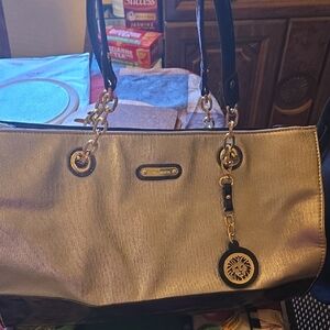 Anne Klein Metallic Gold Tote with Black Trim